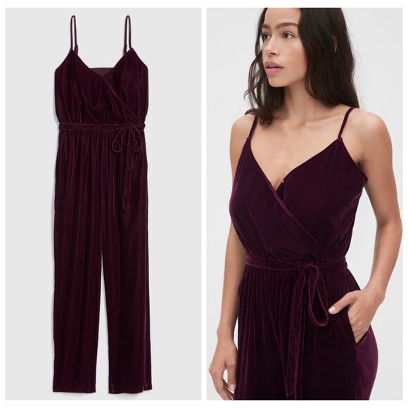 GAP Jumpsuit Size 6 Velvet Purple Eggplant NWT Cami Wrap Front Holiday Cocktail - Picture 1 of 15